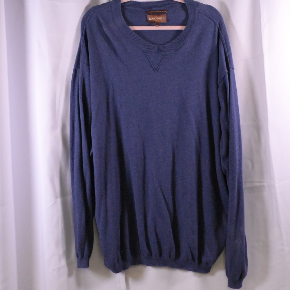 Oak‎ Hill Men's Blue Luxury Cashmere‑Blend Crewneck Pullover Sweater Mens 5XL